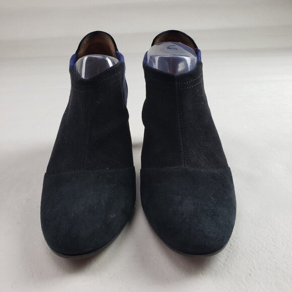 Aquatalia Vale Stretch Ankle Boot Womens 7.5 Black Suede Heeled Pull On Italy - Picture 5 of 15